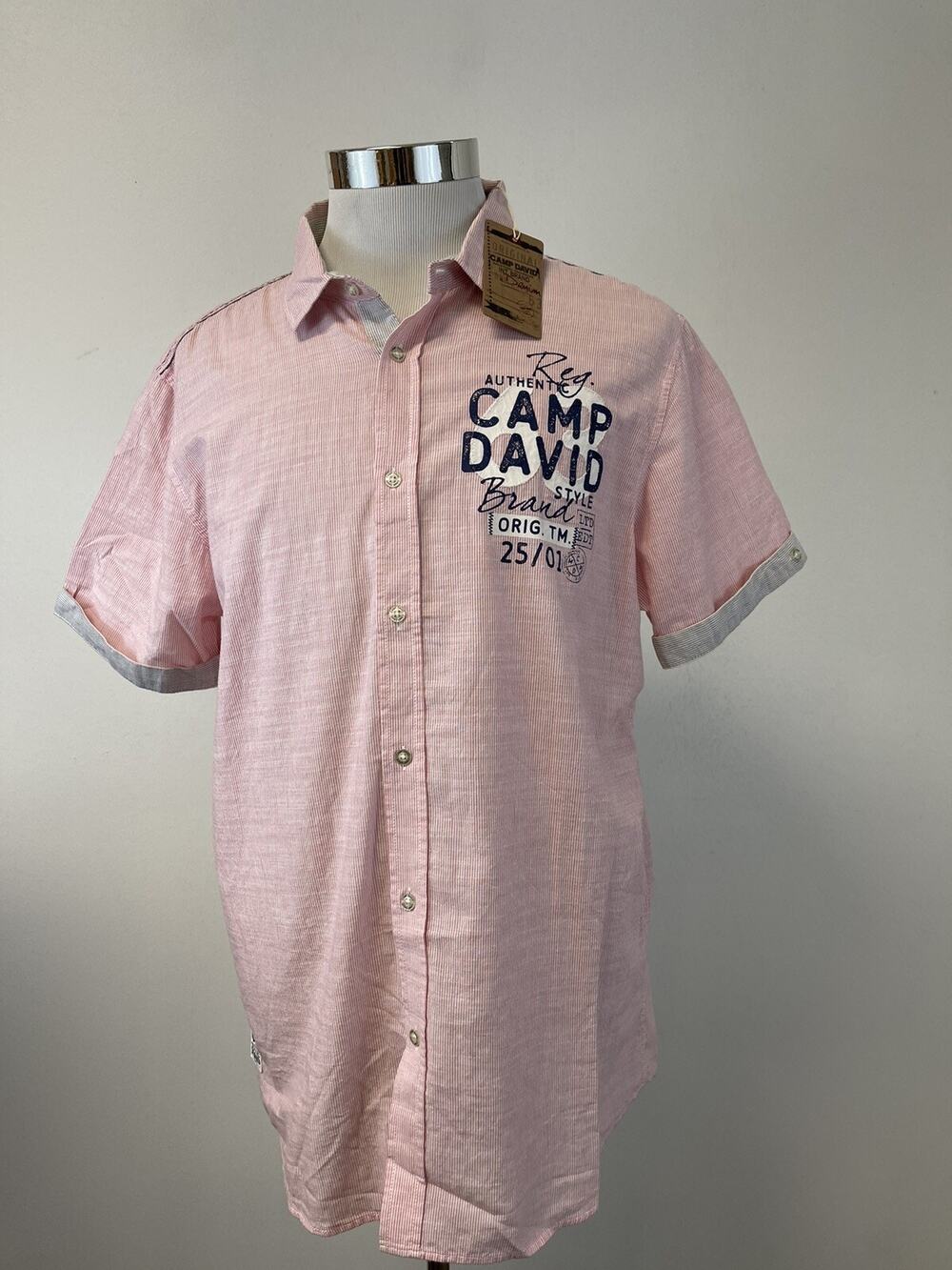Camp David Shirt Mens Small Button Up Pink Embroidered Short Sleeve N177